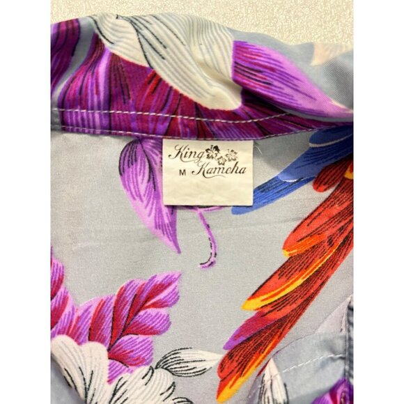 King Kameha Vintage Purple Floral & Parrot Print Short Sleeve Medium - Picture 6 of 7